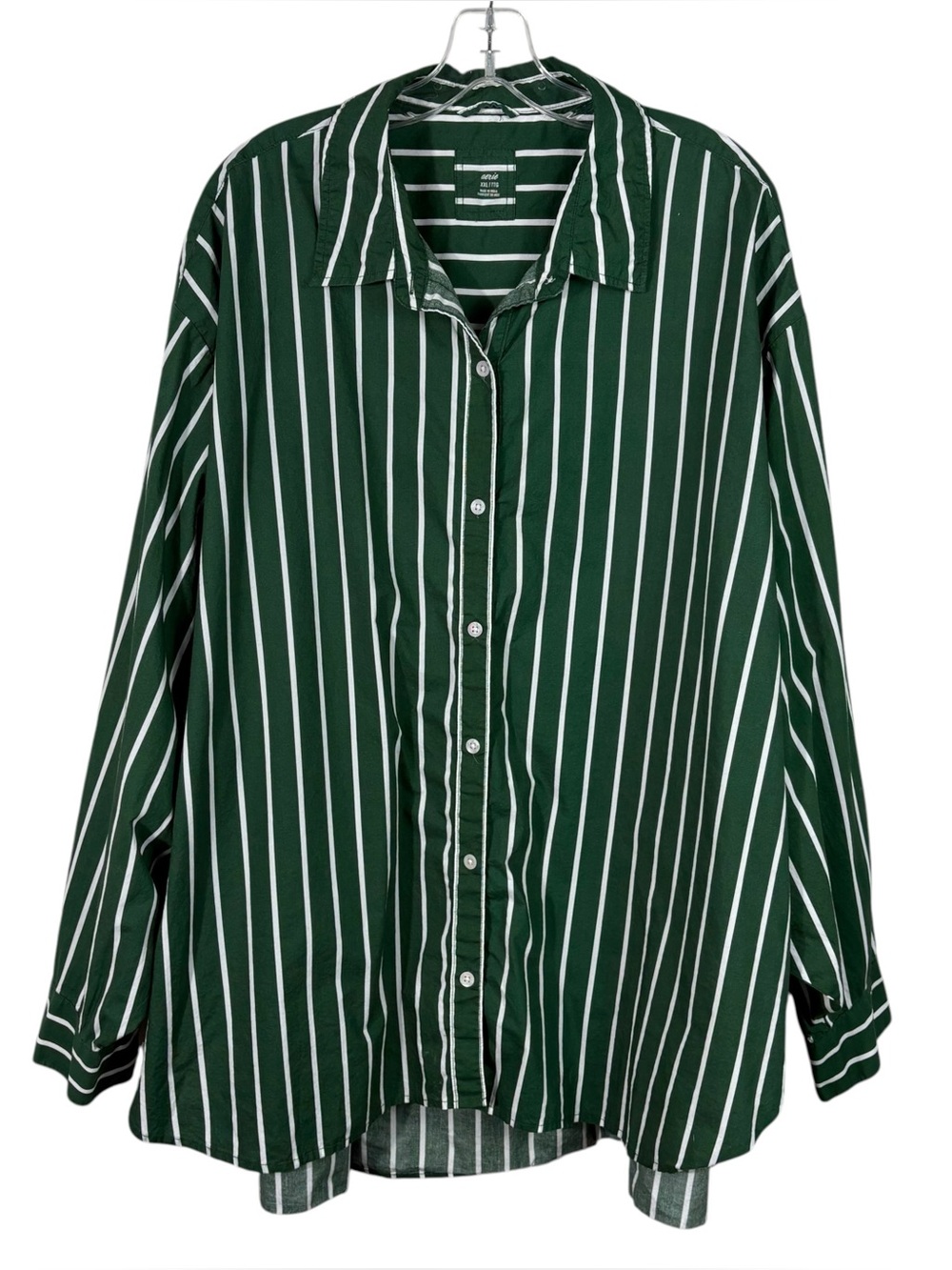Aerie Green White Striped Oversized Boyfriend Baggy Button Down Shirt Cotton 2XL
